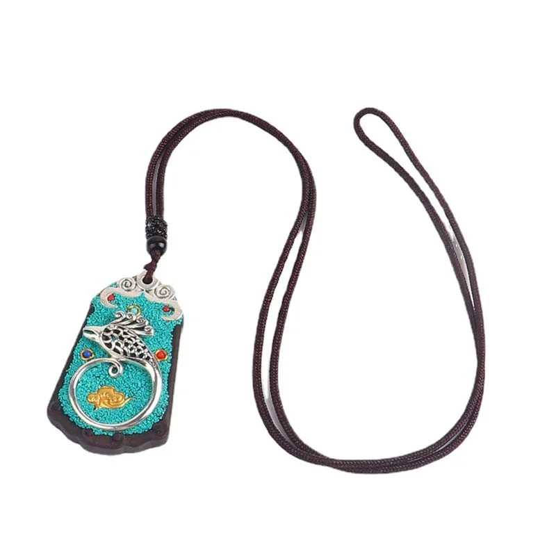 Ebony Wood Elephant Lotus Balance String Necklace Pendant