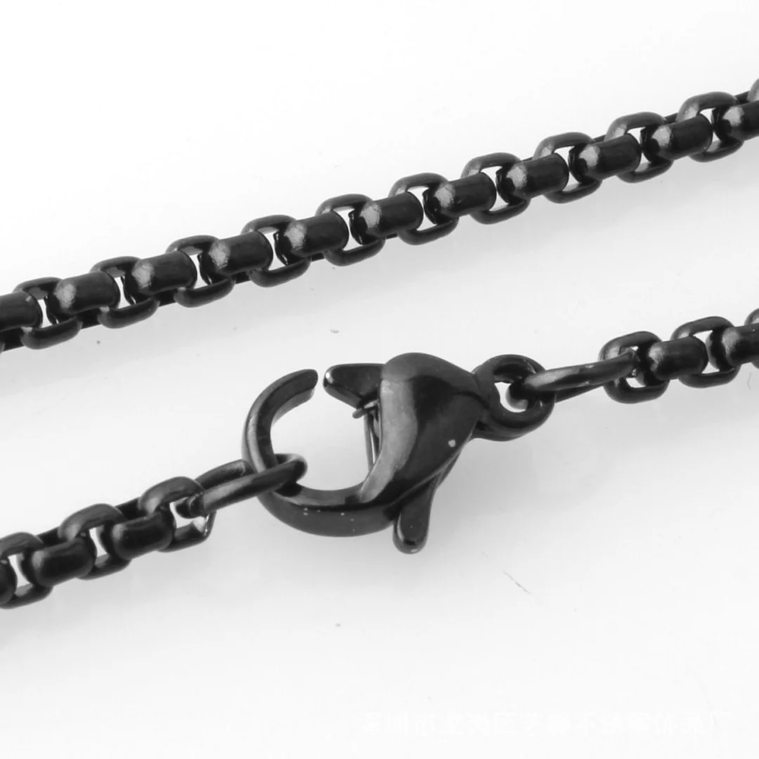 Mens Womens Stainless Steel Black Rolo Cable Chain Necklace Stylish Titanium Flat Box Chain Necklace (2mm 3mm 5mm 7mm, 20-26 Inches)