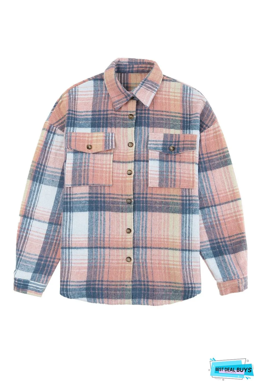 Double Take Plaid Dropped Shoulder Shacket