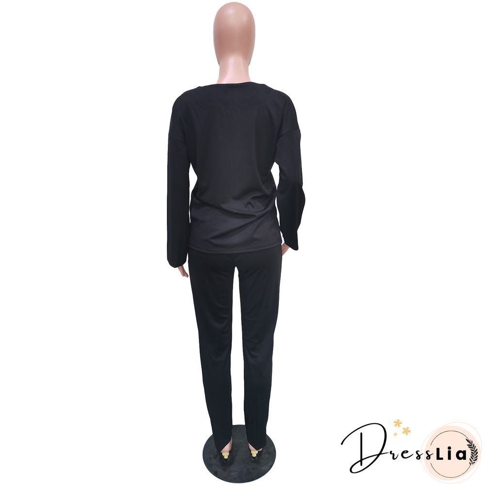 Long Sleeves T shirt Sportswear Two Piece Pants Set
