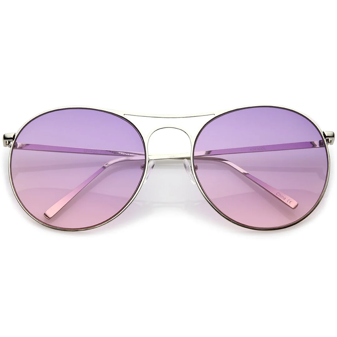 Oversize Metal Aviator glasses Double Nose Bridge Round Gradient Flat Lens 65mm