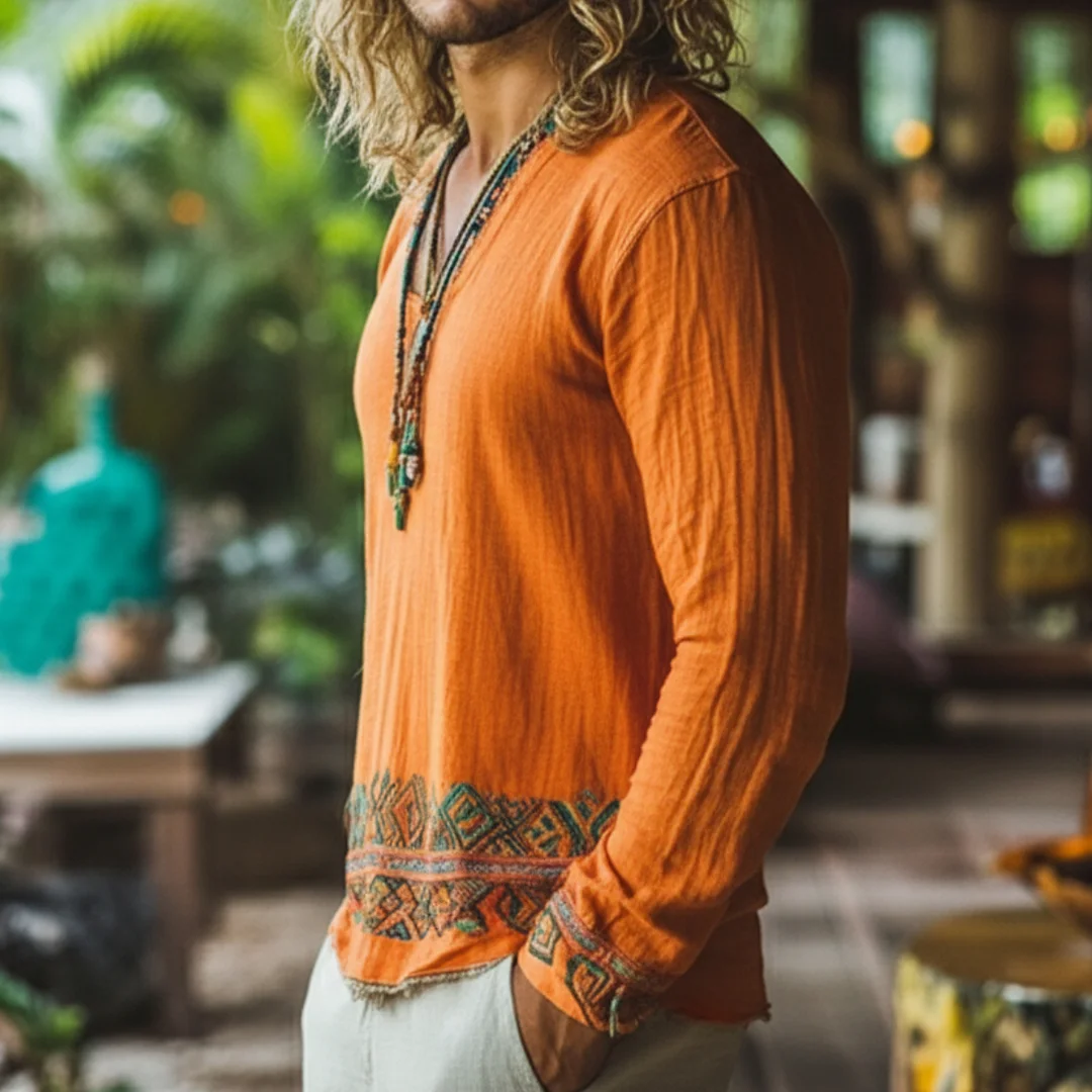 Men's Bohemian Linen Top-inspireuse