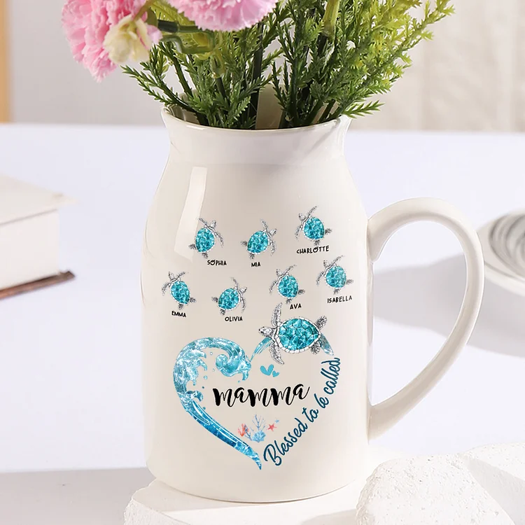Vase à Fleurs Tortue de Mer 7 Prénoms Personnalisés avec 1 Texte Décoration de la Maison Jessemade FR