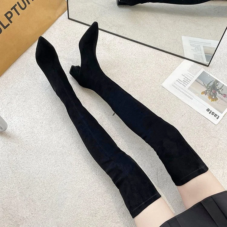 Churchf Churchf Boots Female Autumn Dong Thick Heel High Heel 2023 New Thick Leg Khaki Boots Suede Pointed Elastic Boots