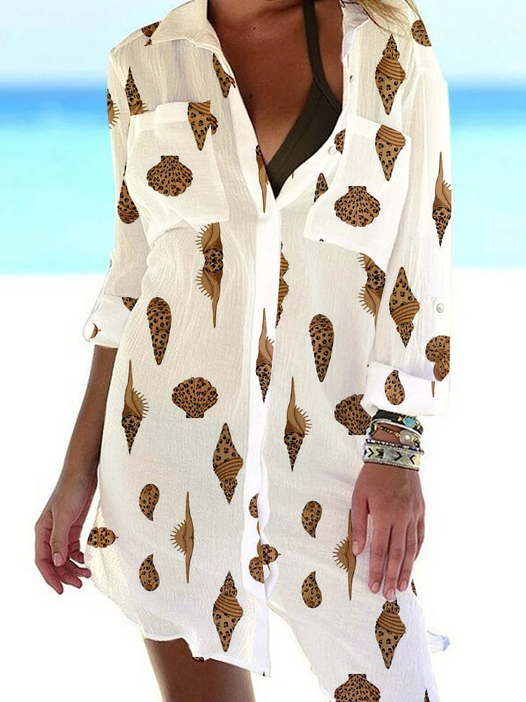Women's Funny  Leopard Conch Pattern Casual Dress Shift Dress Mini Dress