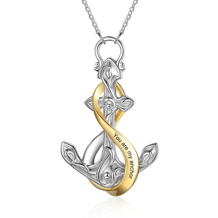 Personalized Anchor Pendant Necklace Engraved Text Necklace