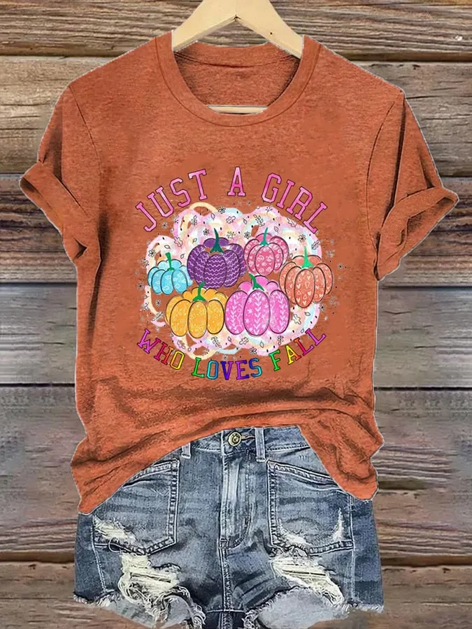 Women's Just A Girl Who Loves Fall Printed Casual T-Shirts 