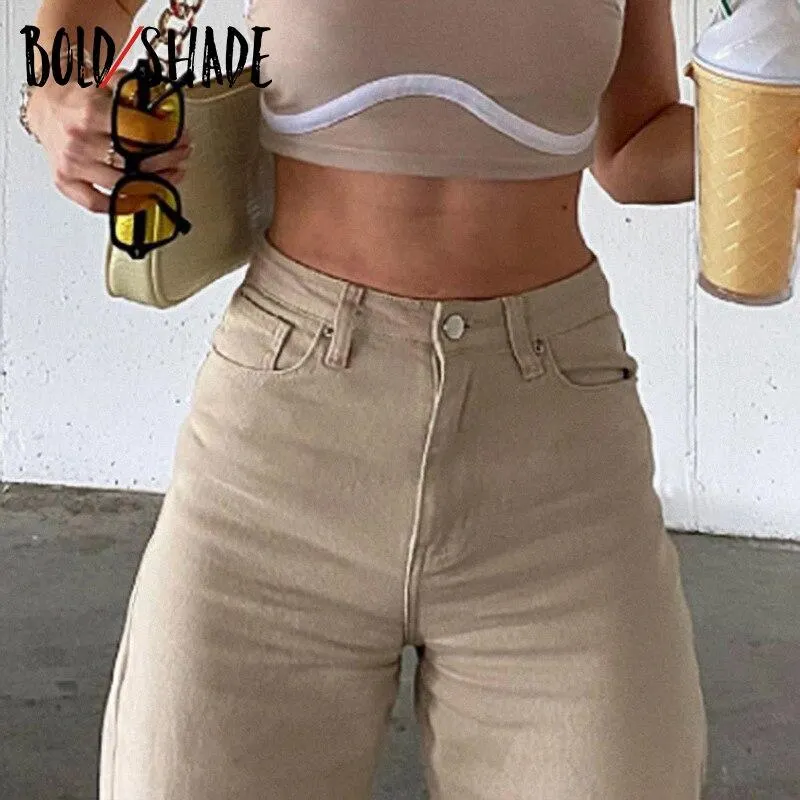 Bold Shade Street Trend Grunge Jeans Unicolor Y2K High Waist Skinny Straight Pants Women Indie Vintage Fashion Summer Pants 2021