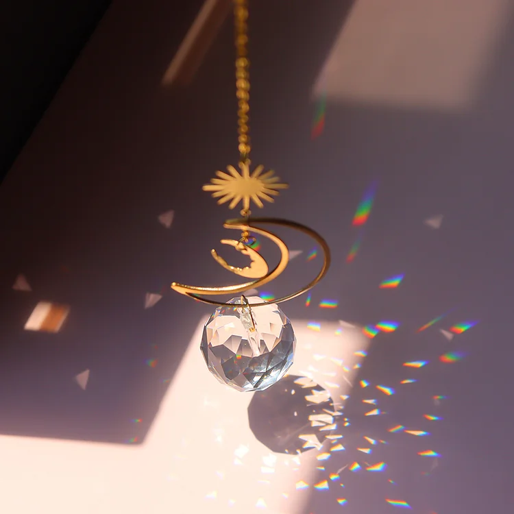 Moon Sun Ball Crystal Hanging Metal Pendant Rainbow Maker Home Garden Decor (19)