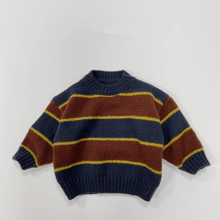 Toddler Boy Knitted Wide Striped Color Block Sweater