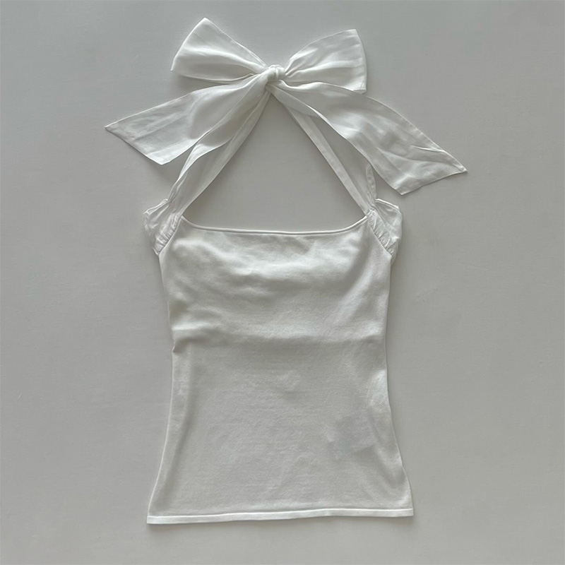 Lazycackle Y2K Womens Daily Clothing Summer Female Soft 2000s Vintage Harajuku Thin Artsy Skinny Minimalist Personality Bow Classic T-shirt