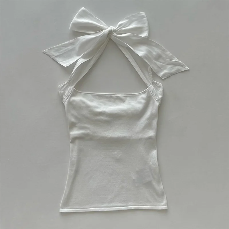 Aonga Harajuku Summer Aesthetic Y2K Female Halter tops Women Vintage Solid Casual Maiden Sleeveless Tide Singlet Cute Fashion Camisole aonga