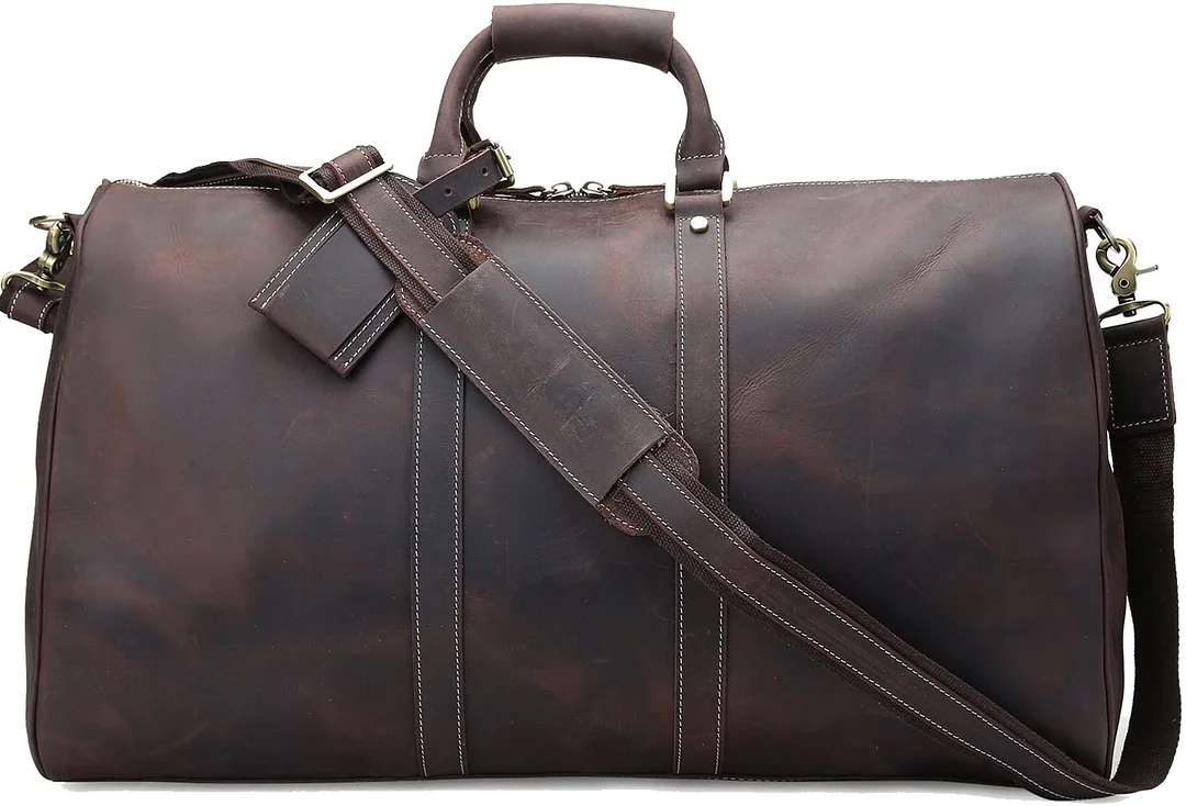22 Inch Full Grain Leather Travel Duffel Weekender Bag Overnight Duffle Bag For Men