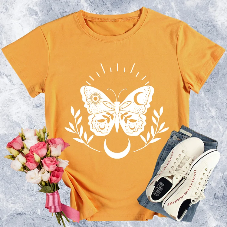Butterfly Sun And Moon Round Neck T-shirt - 05608