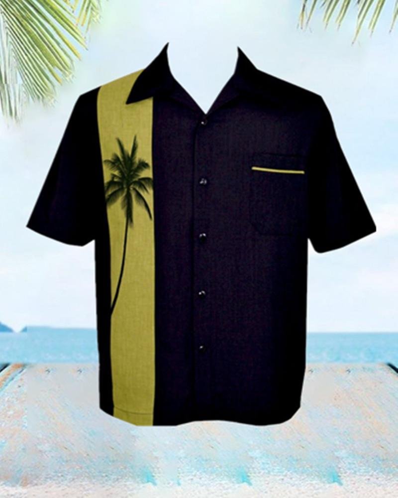 Coconut Trees Single-breasted Color Block Shirt