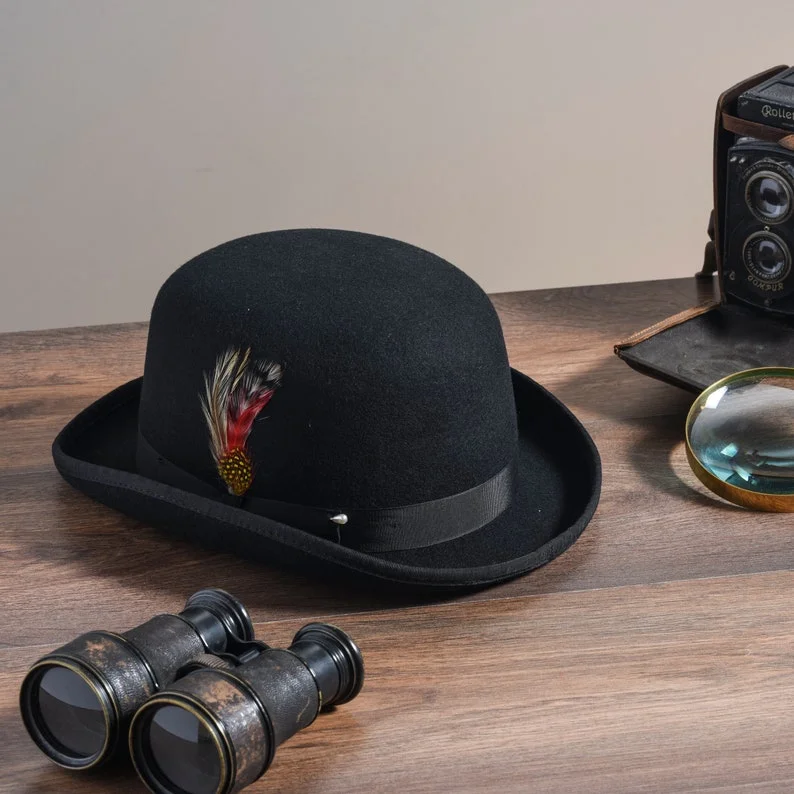 Mens Black Derby Hat, Black Bowler Hats for Men, Bowler Derby Hat, Mens Formal Hat