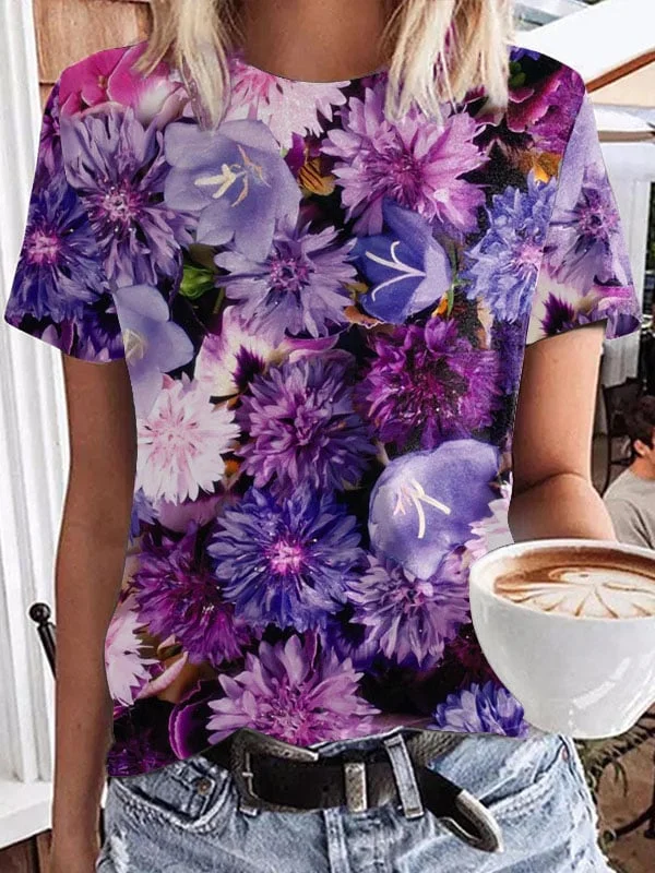 Women's Alzheimer's Floral Raglan Sleeve Round Neck T-Shirt