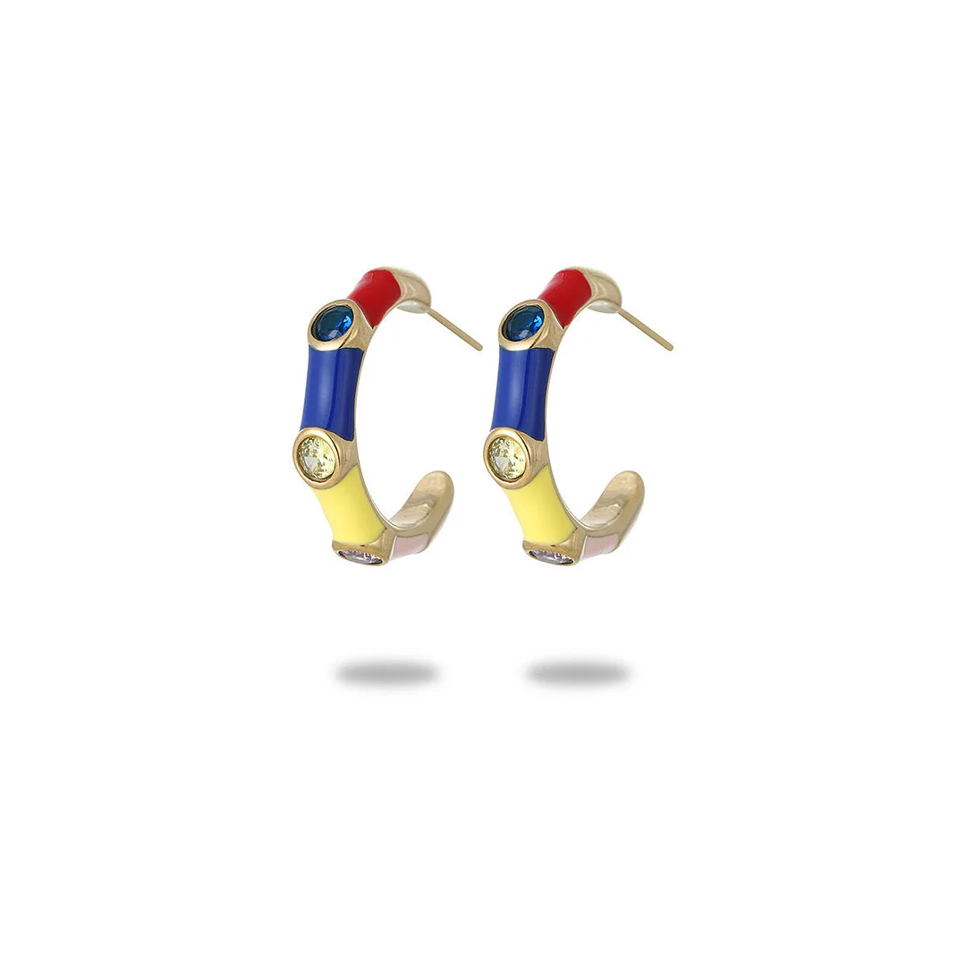 Vintage Colored Diamond-Encrusted Titanium Steel Earrings