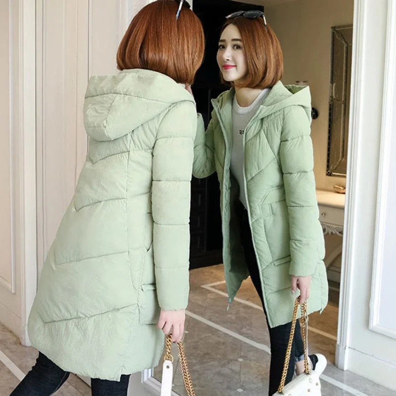 2021NEW Thick Cotton Clothes Woman Parkers Coat Hooded Warm Mid Long Down Padded Jacket Women Costume Winter Coat Outerwear 3XL