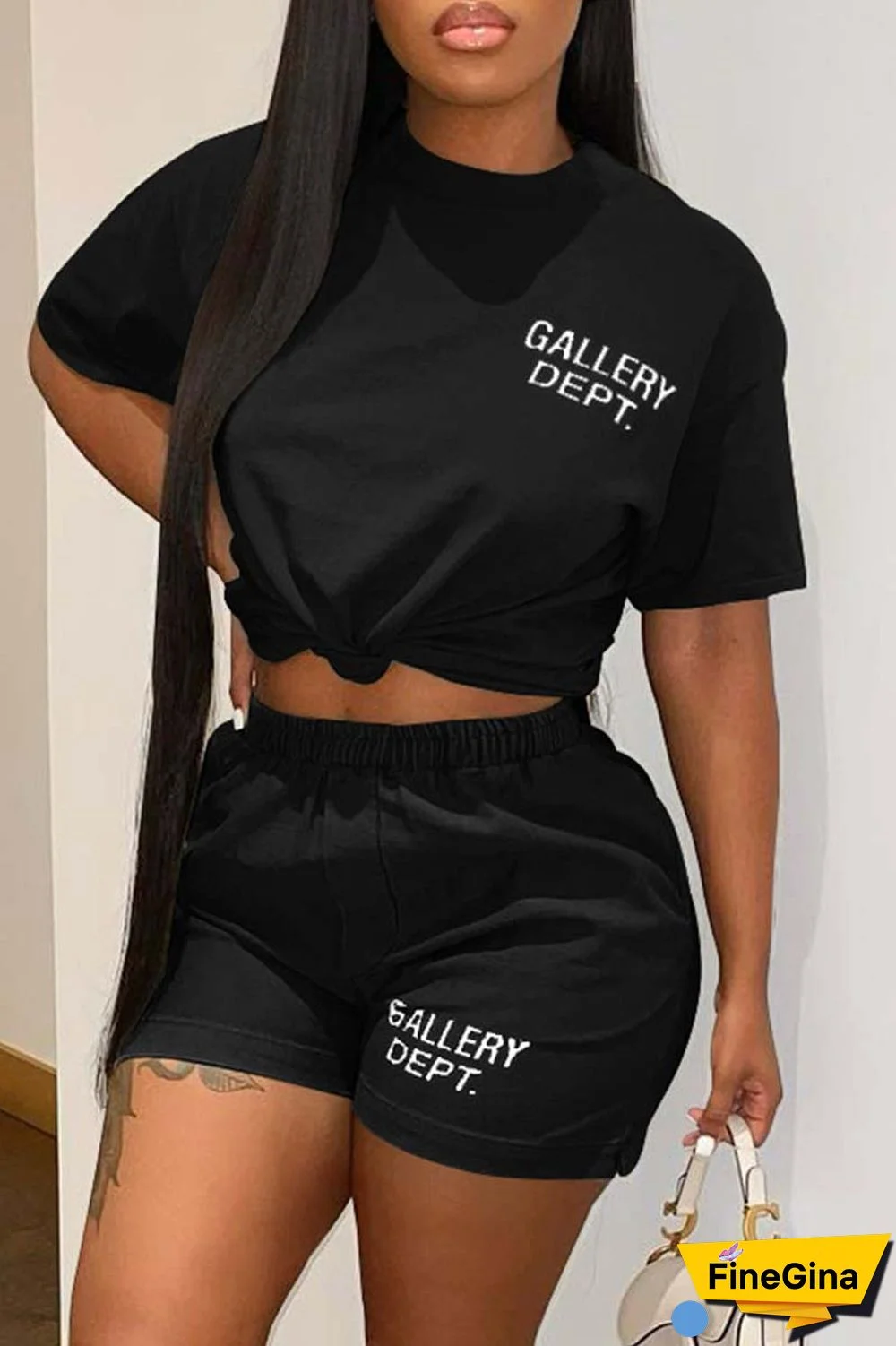 Red Casual Letter Print Basic O Neck Short Sleeve Two Pieces