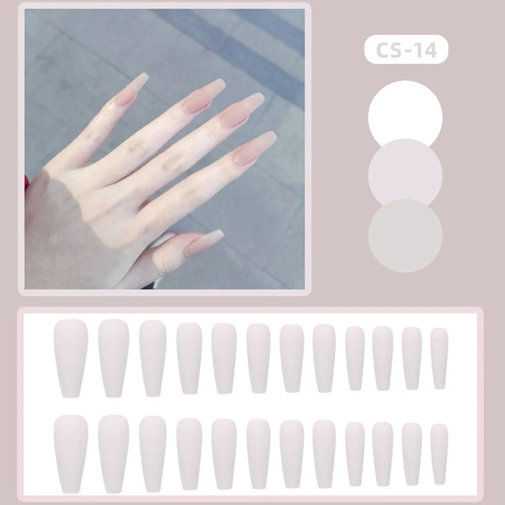 24pcs/box Full Cover fake Press on Nails Matte Yellow Pure Acrylic Frosted Ballerina acrylic for nails for Women free shipping-Nail Inspo