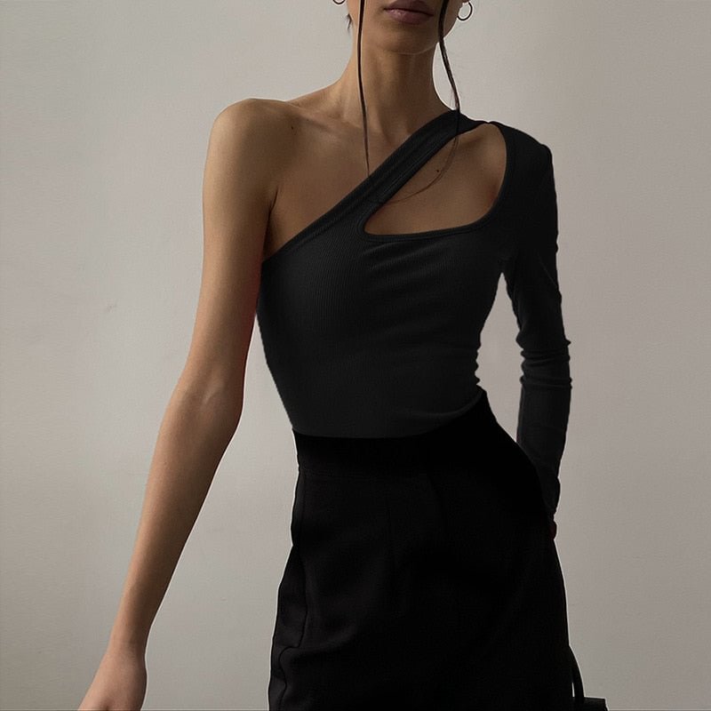 Yimunancy Hollow Out One Shoulder Women Bodysuits 2022 Spring Sexy Asymmetrical  Bodycon Knitted Casual Jumpsuits