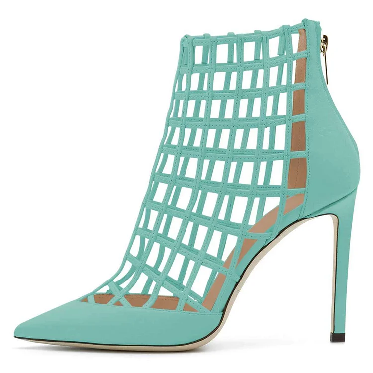 Cyan Caged Stiletto Heels Ankle Boots Summer Booties |FSJ Shoes