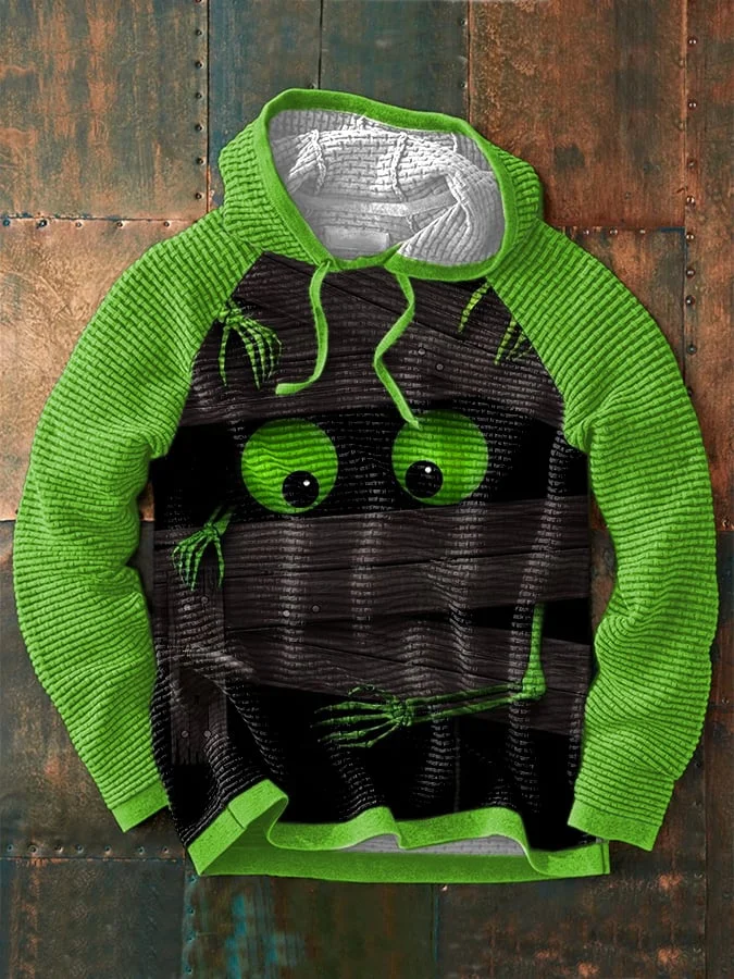 Men's Halloween Peek Monster Print Waffle Hoodie