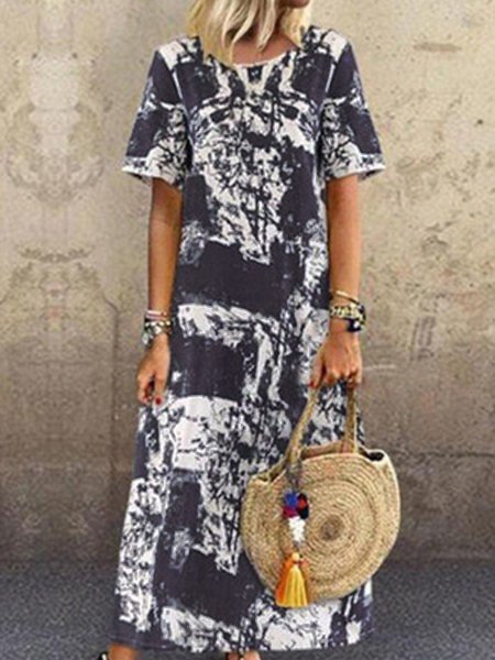 Holiday Abstract Printed Maxi Dress Zaesvini