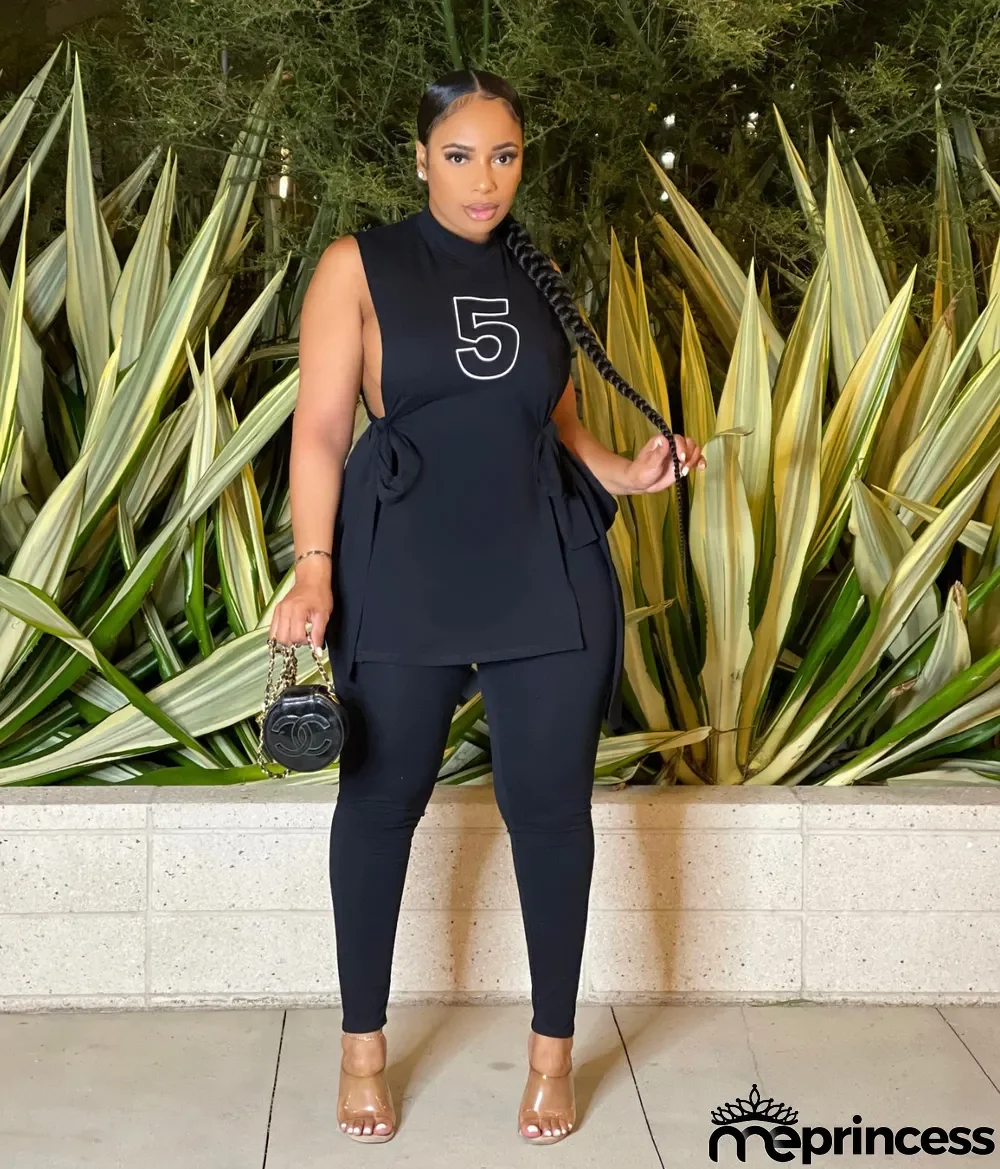 Women's Summer Slit Lace-Up Fashion Printed Two Piece