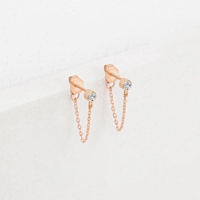 1 Pair Minimalist Geometric Inlay Stainless Steel Rhinestones 14K Gold Plated Rose Gold Plated Drop Earrings