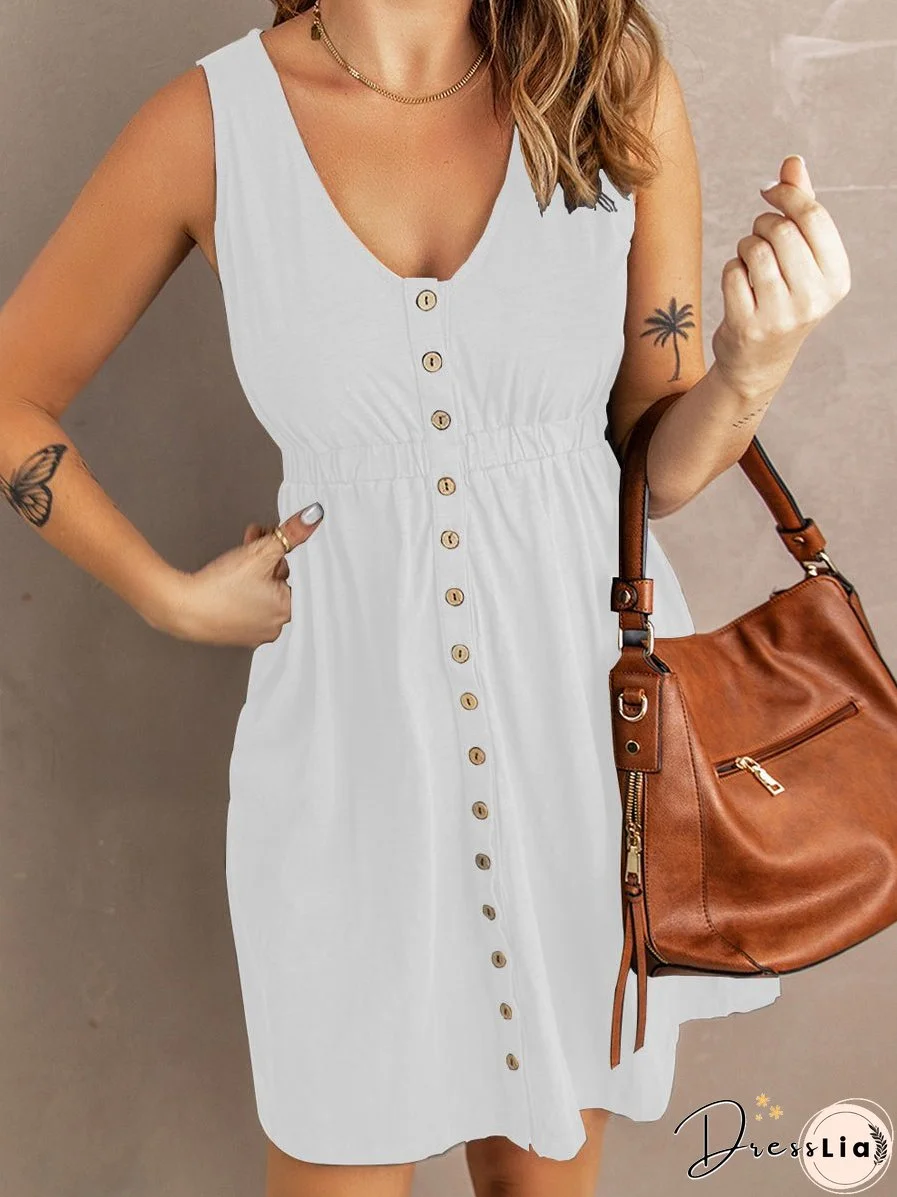 Sexy Pure Color Strapless Waist Sleeveless Mini Dress