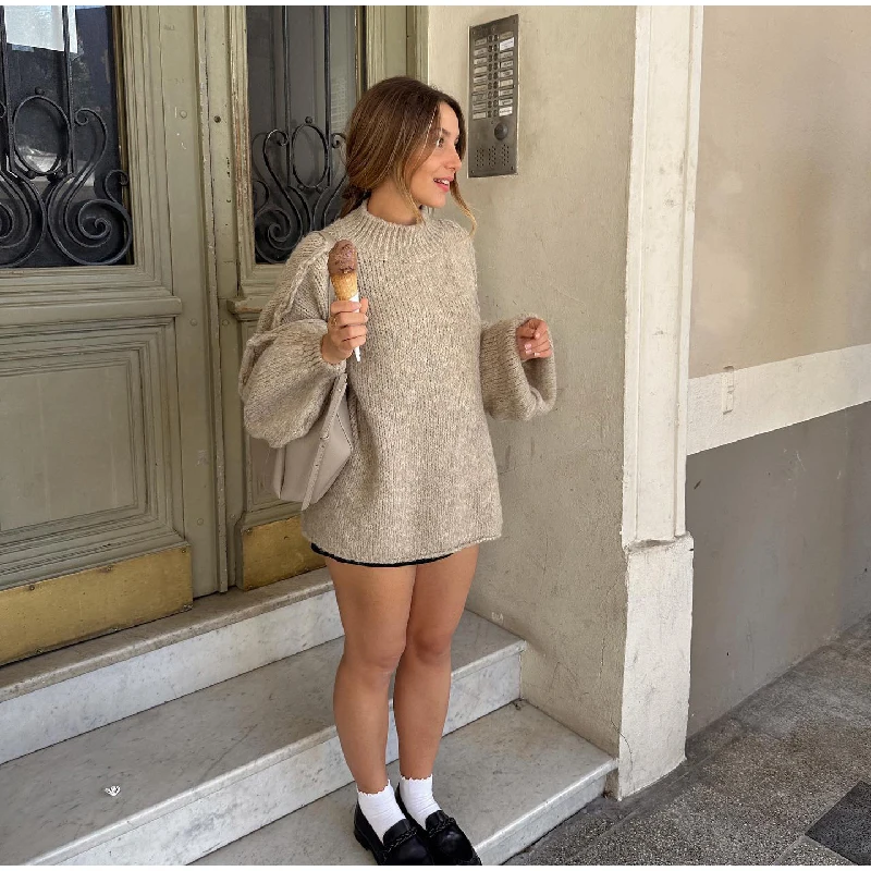 Ootddress Autumn 2025 Knit Sweater Pullover Female Loose Turtleneck Casual Patchwork Oversized Sweater Knitwear High Street Pullover