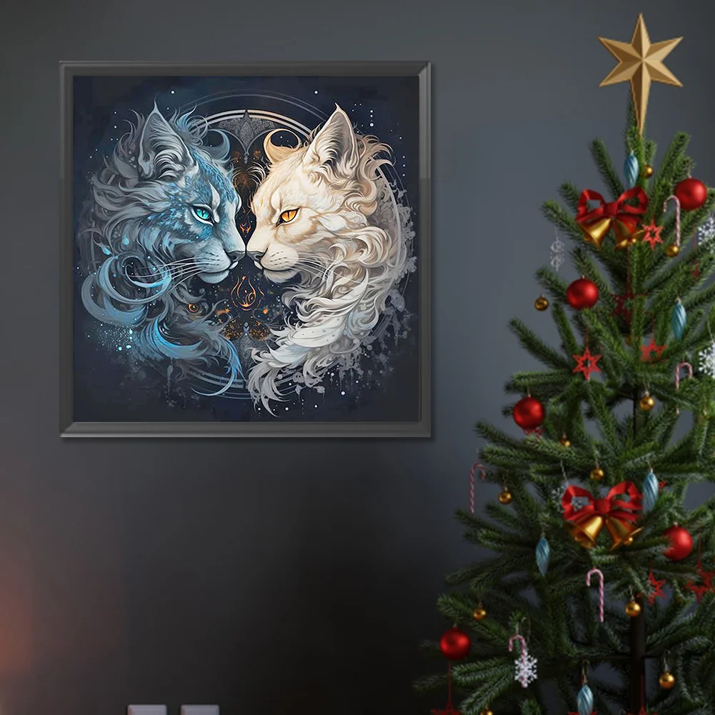 Diamond Painting - Full Round Drill - Yin Yang Cat(Canvas|30*30cm)