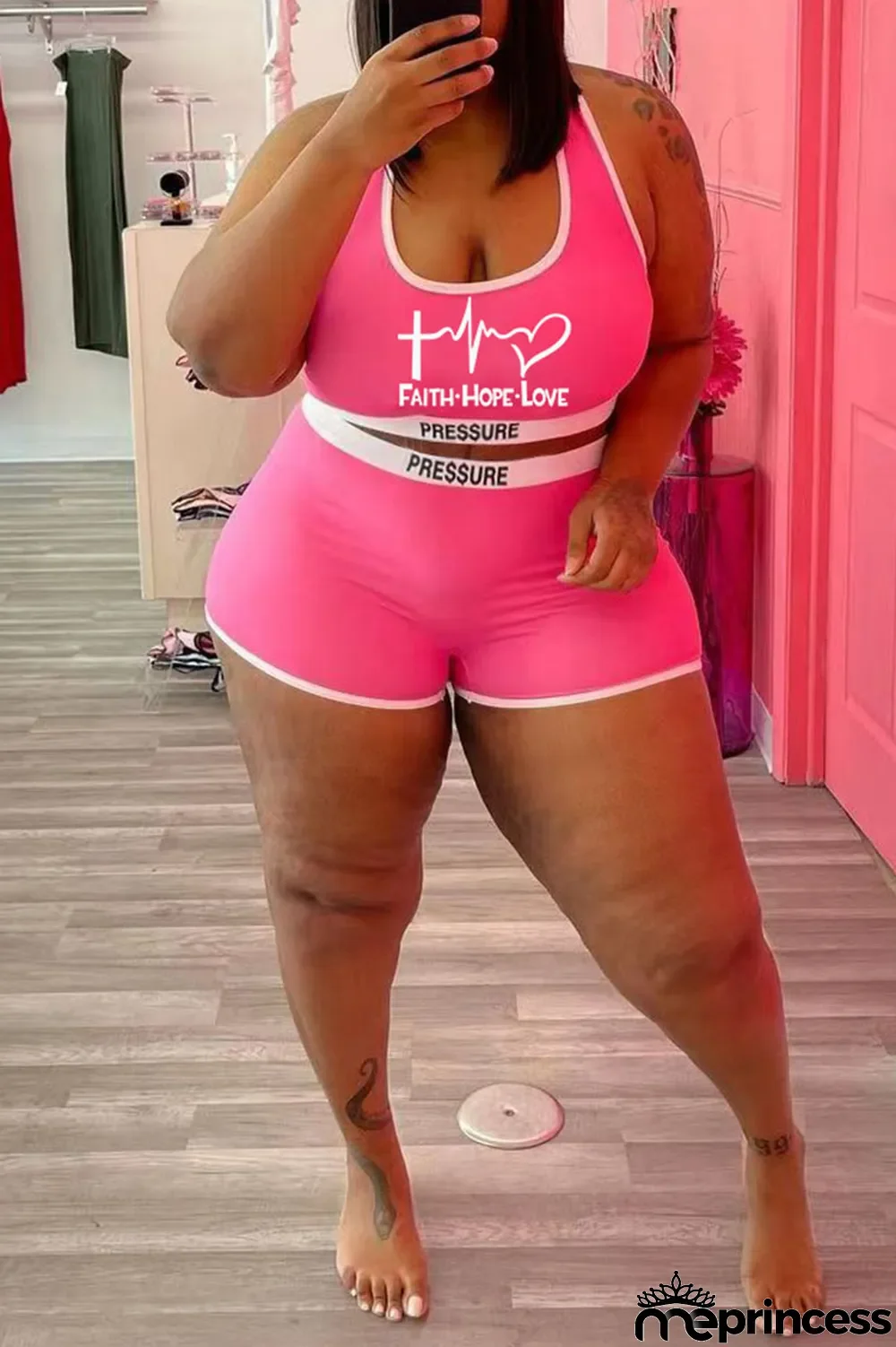 Black Casual Street Print Split Joint U Neck Plus Size Two Pieces