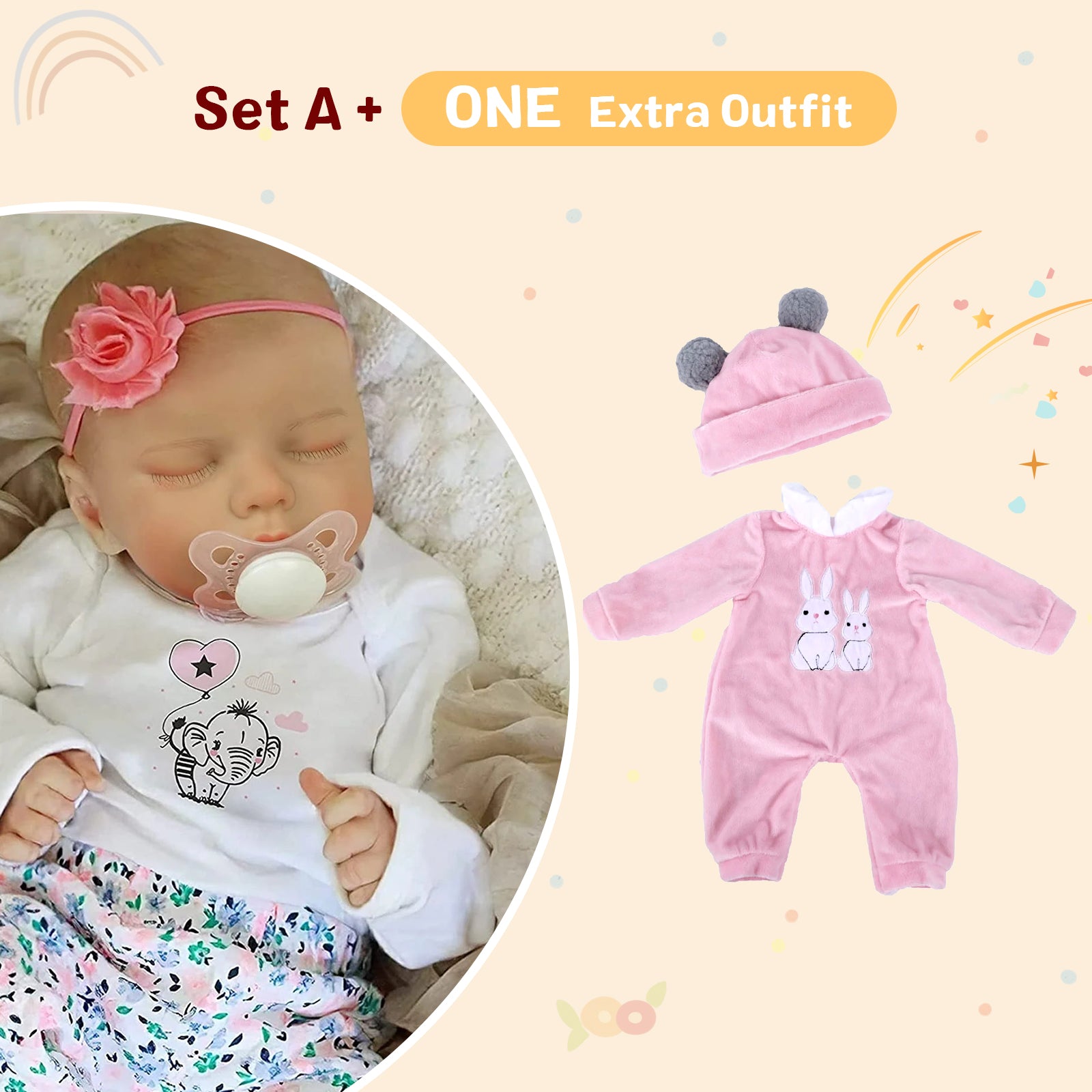 Babeside Sleeping Reborn Baby Twinnie 17' Little Infant Girl Healing of the Heart SET A-Heartbeat and Coos