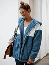 Stitching Color Plush Hooded Coat
