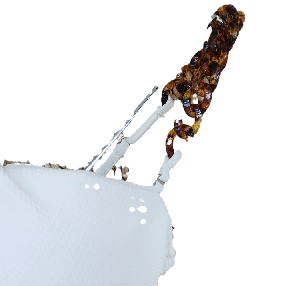 Uveng 2025 New Pure White Chain Sling Split Swimsuit Women High Waist Pit Strips Brab Bikini