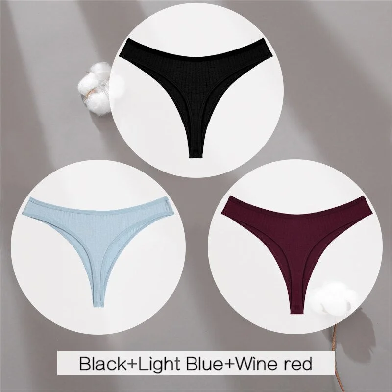 FINETOO Cotton Thongs Women 3Pcs/set Soft T-back Underpants S-XL Ladies G-string Underwear Low Waist Cotton Panty Lingerie New
