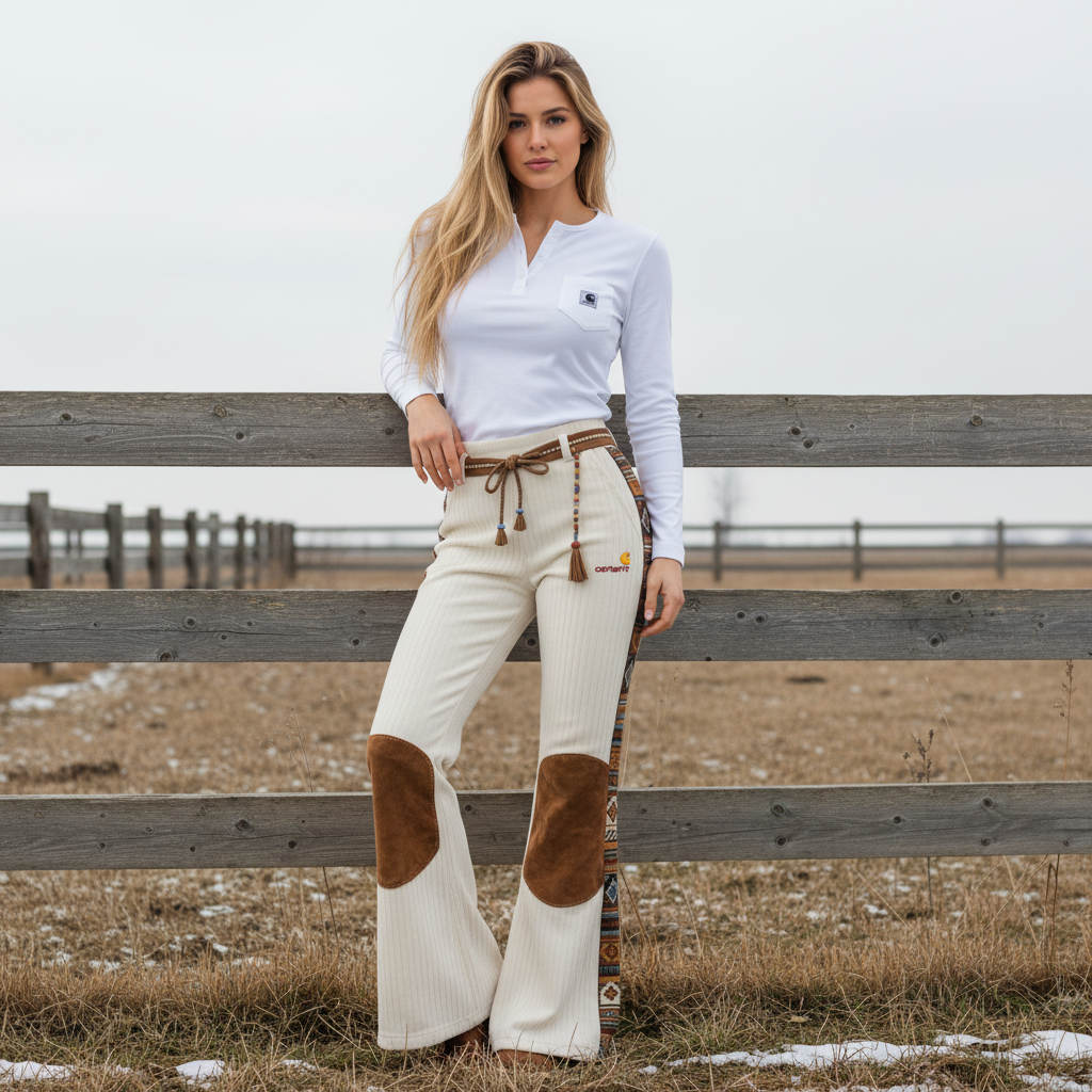 Women's Retro Ethnic Style Half-zip Hooded Sweatshirt And Trousers Set, Made Of Vertical Striped Color-blocked Suede Mat