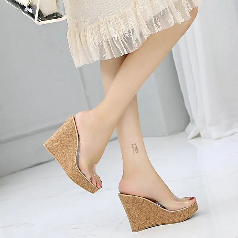 2021 Summer New Arrivals Women's Platform Lame Heel Sandals Glass Plastic Fish Mouth High Heels