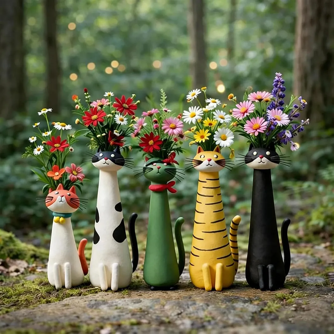 Handcrafted Quirky Cat Vase Modern Whimsical Resin Cat Flower Vase Creative Ornament for Living Room Office Study Home Decoration