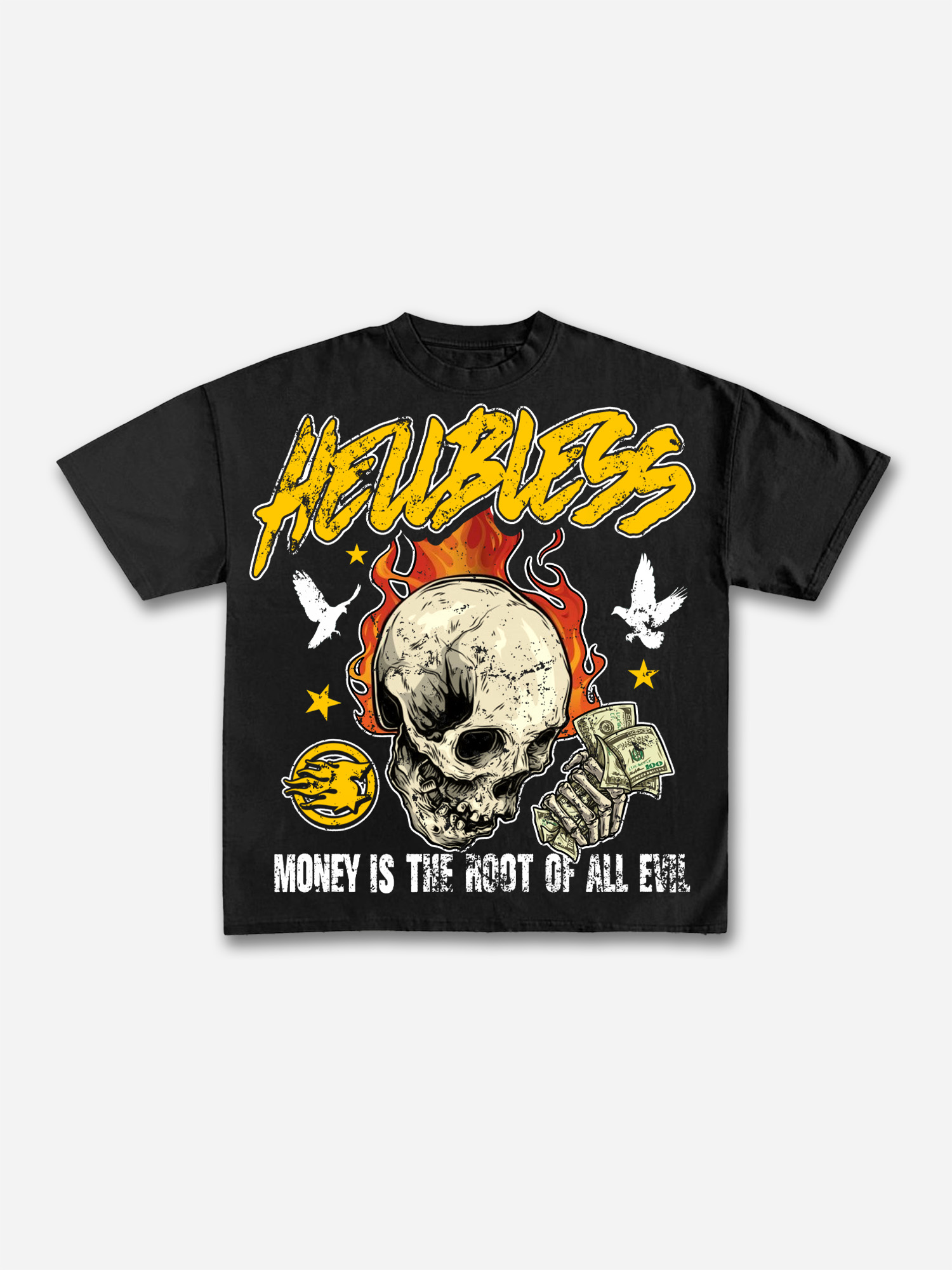 Retro Money Sin Skull Pattern Print Cotton T-shirt