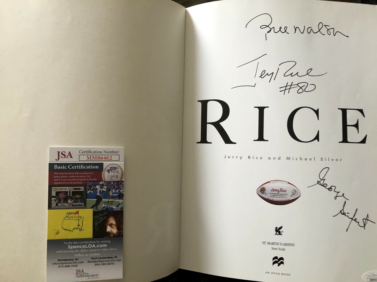 Jerry Rice Bill Walsh George Seifert autographed signed Photo Poster painting book JSA COA 49ers