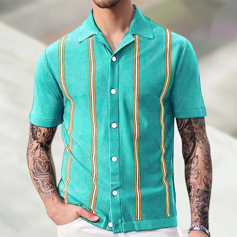 Uveng Uveng Men's New Sleeves Summer Striped Knits Suit Collar Short-Sleeved Business POLO Shirt SY0123