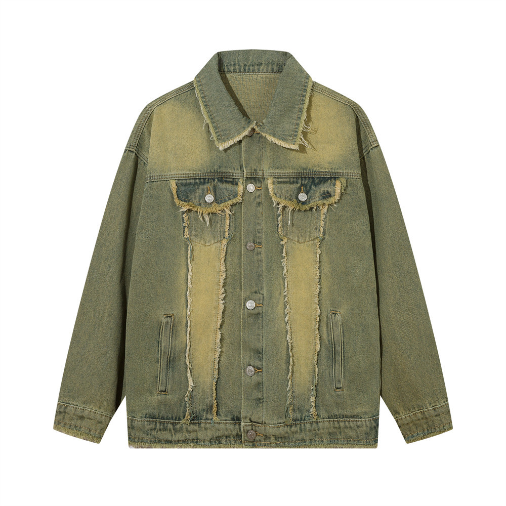 Dyed Washed Old Cat Raw-cut Edges Denim Jacket