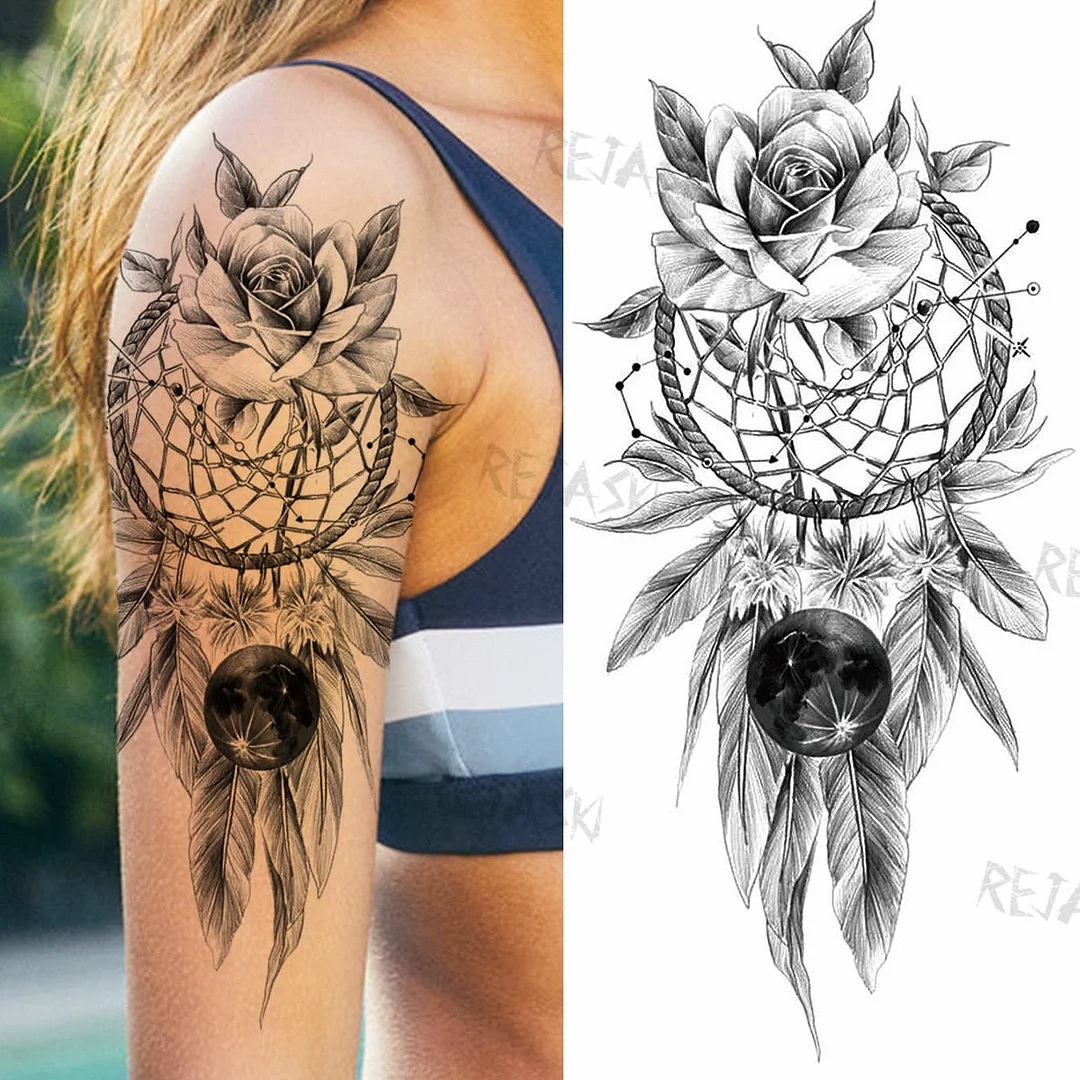 Sexy Snake Flower Fake Temporary Tattoo For Women Black Sunflower Tattoos Bloosom Big Daisy Camellia Water Transfer Tatoos Legs