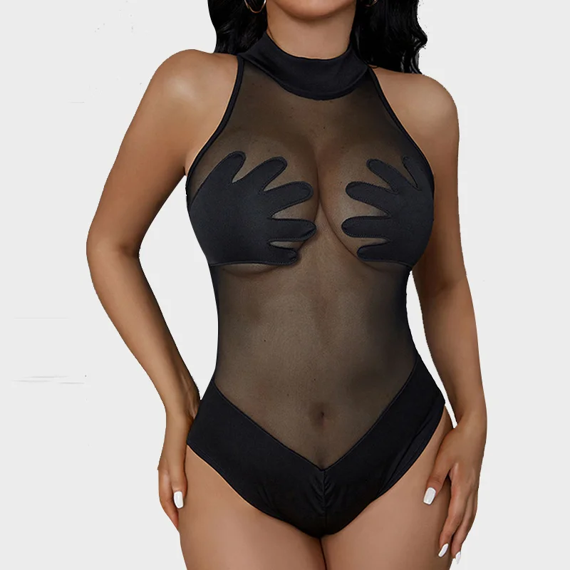 See-through Mesh Stretch Tank Top Bodysuit