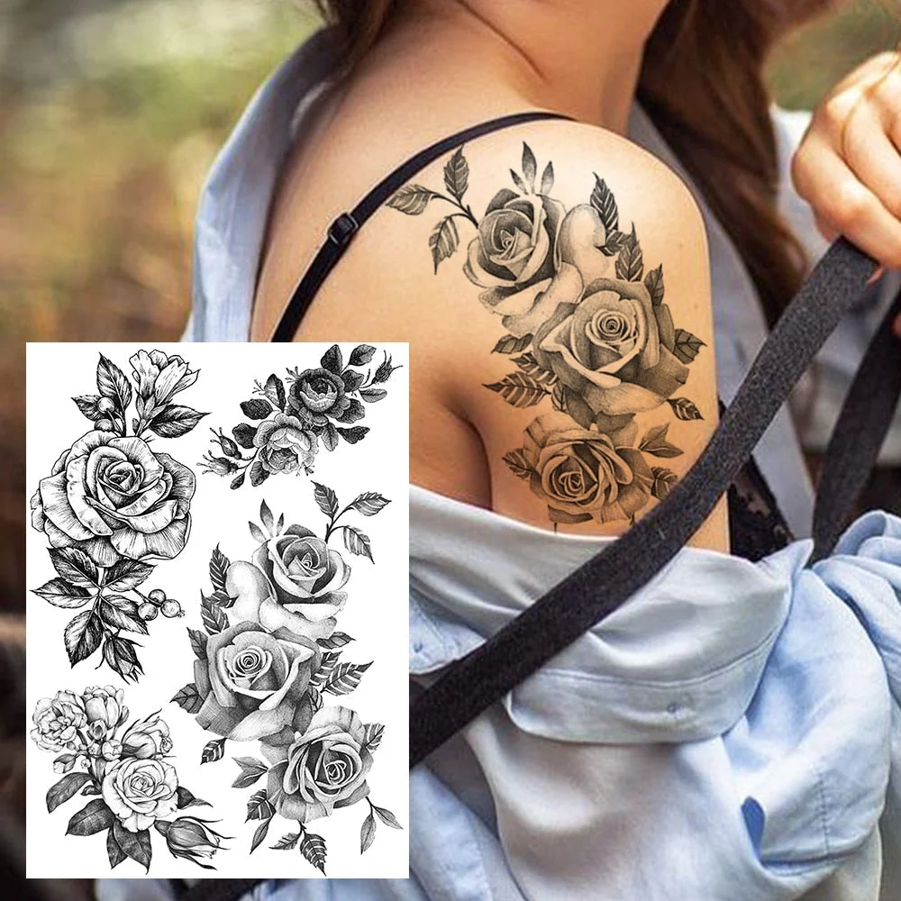 Realistic Sexy Peony Tattoos Temporary Women Adult Flower Arm Tattoos Sticker Waterproof Fake Floral Bloosom Body Leg Art Tatoos 530-1