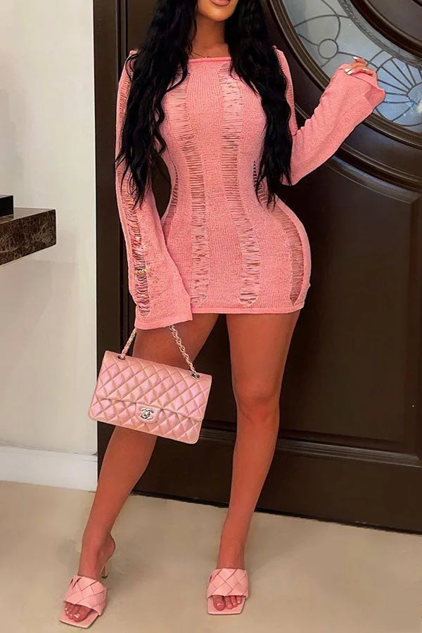Solid Color Sweet Backless Mini Dress